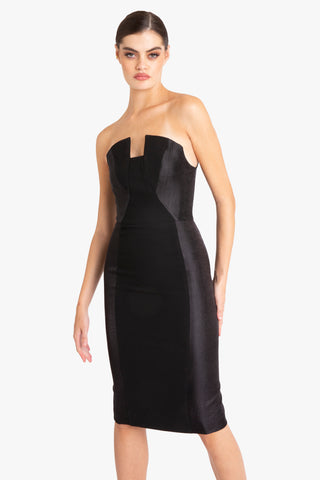 $490 Black Halo Women's Black Velvet Strapless Lena Sheath Dress Size 14